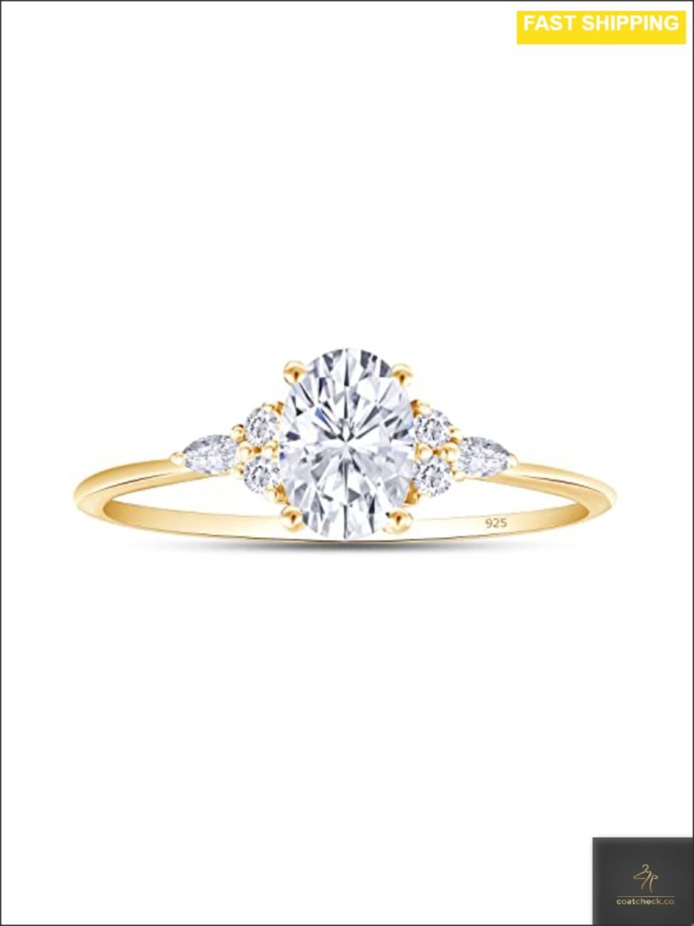 Solitaire Engagement Ring 925 Sterling Silver 14K Yellow Gold Plated Oval Cut